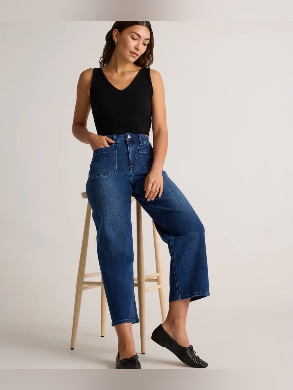 Quince Bella Stretch Front Patch Pocket Wide Leg Jeans Size 32 EUC
